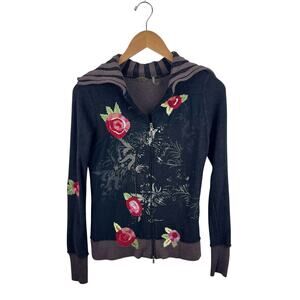 Y2K One Girl Who Floral Zip Up Sweater